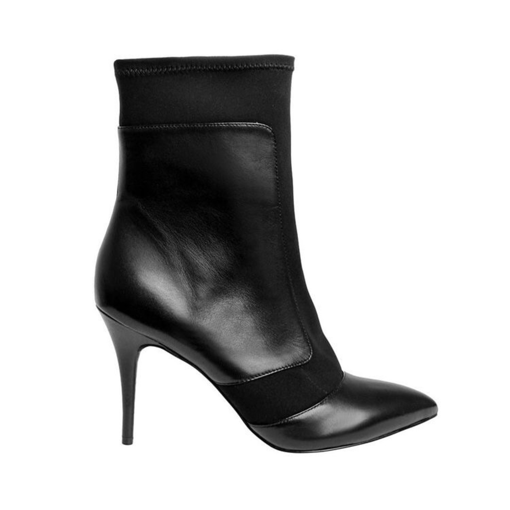 Nine West Black Leather Pointed-Toe Stiletto Ankle Boots